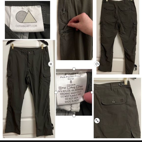 SET of 2 Pairs of Clothing Arts Pocket Proof Travel Pants in Green/khaki sz 8 - Picture 4 of 16